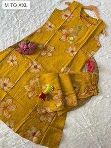 Reyon señoras largo Kurti intrincado corte trabajo bordado hecho a mano Chanderi seda estampado mangas pesado algodón forro indio - Product Image 3