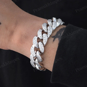 Moissanite diamante plata tachonado oro blanco plateado Hip Hop Iced Out Cuban Link pulsera joyería personalizada para proveedor indio - Product Image 2