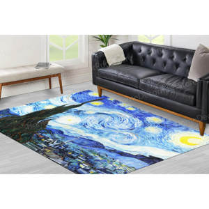 Tapis imprimé avec vue nocturne étoilée, reproduction de Van Gogh, tapis cadeau, avec poils doux - Product Image 1