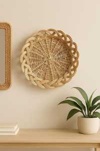Bandeja de mimbre tejida a mano, decoración Bohemia multiusos para pared de tocador de mesa o exhibición de regalo, pan orgánico hecho a mano para servir - Product Image 4