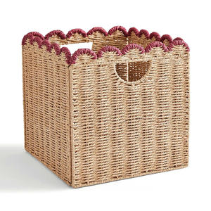 Panier de rangement carré en jonc de mer de haute qualité avec bord ondulé, fait à la main, organisateur décoratif en jonc de mer, rangement pour jouets, panier en osier pour la chambre d'enfant - Product Image 2