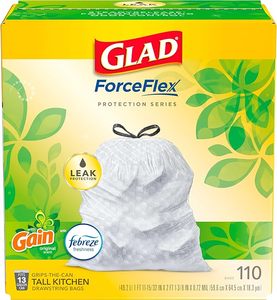 Glad ForceFlex Tall Kitchen Drawstring Trash Bags, 13 Gal, Gain Original, 110 Ct - Product Image 6