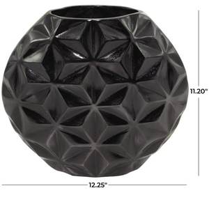 Target World Aluminum Modern Bud Shape with Geometric Pattern <b>Decorative</b> <b>Vase</b> Glossy Black Powder Coating - Product Image 1