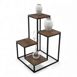 Étagère murale triangulaire en métal et bois, support de plante flottant géométrique moderne pour une décoration intérieure élégante - Product Image 2