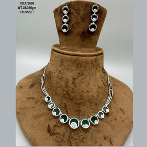 Luxury Emerald Gemstone Zircon Pendant Necklace Jewellery Set 925 Sterling <b>Silver</b> Zircon Jewellery Necklace <b>Earrings</b> Set Bridal - Product Image 1