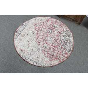 Turkish Vintage Rug 3.2x3.2 ft <b>Red</b> Ombr <b>Wool</b> Patchwork Eco Friendly Latex Backing - Product Image 4