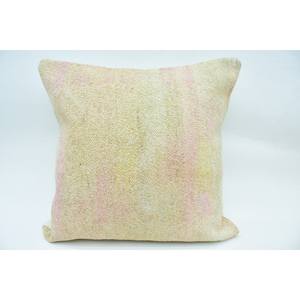Beige Wool Kantha Woven Patchwork <b>Pillow</b> 18x18 Inch with Vintage Pattern - Product Image 1