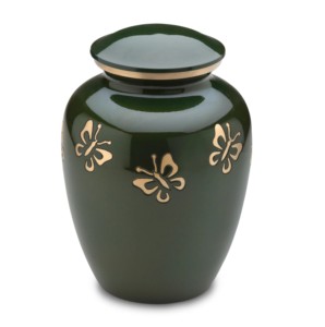 Urnas de cremación de latón para mascotas con hermoso diseño de mariposa dorada y urnas funerarias de metal con acabado verde - Product Image 1
