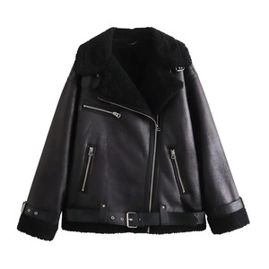 Veste en faux cuir PU pour femmes Veste décontractée à revers pour femme Manteau en cuir de moto pour femmes - Product Image 6