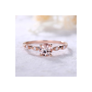 Bague de fiançailles en or rose 14Kt Morganite rose Bagues de luxe en or massif avec de vrais diamants personnalisés - Product Image 1
