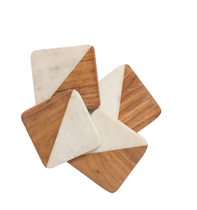 Sous-verre carré en bois et marbre écologique réutilisable, fait à la main, personnalisable, décoration de table avec logo personnalisé - Product Image 4