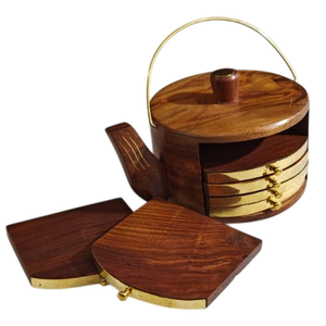 ชุดที่รองแก้ว6ชิ้นมีสไตล์พร้อมขาตั้งที่ออกแบบมาสำหรับถ้วยชาถ้วยกาแฟและแก้วที่ยอดเยี่ยมสำหรับให้เป็นของขวัญจากอินเดีย - Product Image 1