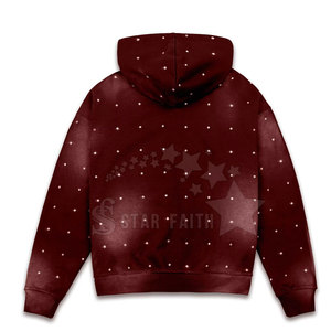 Sudadera con capucha de diamantes de imitación lavado ácido para mujer, Jersey de algodón suave transpirable, Sudadera con capucha adornada con piedra brillante - Product Image 2