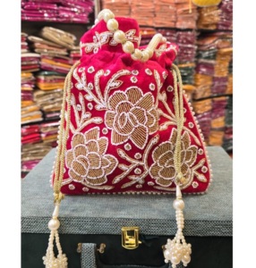 Hecho a mano hermosa flor India espejo trabajo bordado Mini moda Potli bolsa para mujeres para boda y regalo - Product Image 1