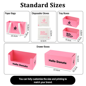Boîte à donuts rose personnalisée OEM ODM, emballage jetable pour boulangerie, sac en papier, plateau à pâtisserie, boîte tiroir pour boutique <span class=keywords><strong>de</strong></span> donuts, boulangerie, magasin <span class=keywords><strong>de</strong></span> desserts - Product Image 4
