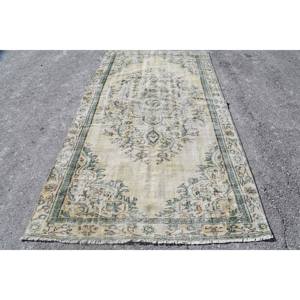 Tapis Vintage Classique en Laine de Grande Surface Beige Vert Patchwork Rectangle Motif 5.1X9.1 pieds Viscose PP Matériel Latex pour Couloir - Product Image 1