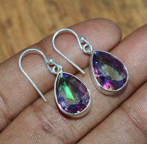Boucles d'oreilles clous en topaze mystique, argent sterling 925, pierre précieuse topaze bleue, faites à la main, bijoux mignons, cadeau de mode pour femme, idéal pour les fêtes - Product Image 6