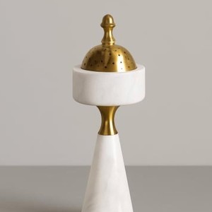 Luxury Marble <b>Bakhoor</b> Incense Burner Set with Gold Brass Arabic <b>Oud</b> Burner Decorative Tray For Ramadan Decor & Middle East Gulf - Product Image 5