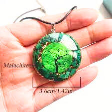 Malachite Arbre De Vie Orgone Énergie Pendentif En Gros Pierre Semi Précieuse Cristal Artisanat Feng Shui EMF Ogonite Pendentif Rond - Product Image 2