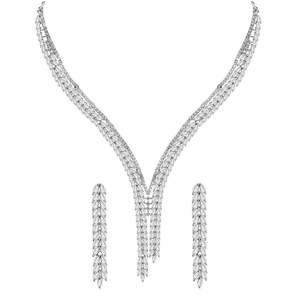 NOVAMART Fine Buy Premium 925 <b>Sterling</b> <b>Silver</b> <b>Necklace</b> Sets for Women Marquise Cut Diamond and Zircon with <b>Pearl</b> Parties Wedding - Product Image 1
