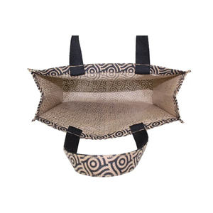 Bolsa de compras de arpillera de yute teñida impresa biodegradable y personalizada ecológica con mango automático - Product Image 2