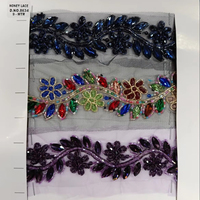 Dentelle française luxueuse et écologique en tulle brodé de fleurs colorées avec perles, idéale pour la décoration de mariages et de la maison, élégante