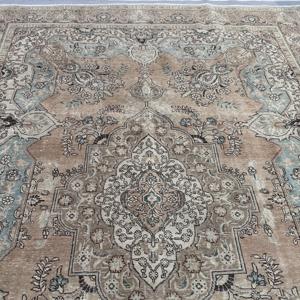 9.3x12.8 ft Oversize Vintage Rug, Turkish Rug, <b>Brown</b> Blue Patchwork <b>Wool</b> Rug - Product Image 5