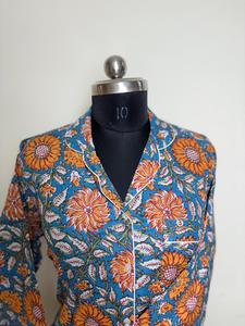 Womens Floral Print Cotton Shirt Black & <b>Blue</b> Casual Button Down Shirt Dark Floral Design - Product Image 4