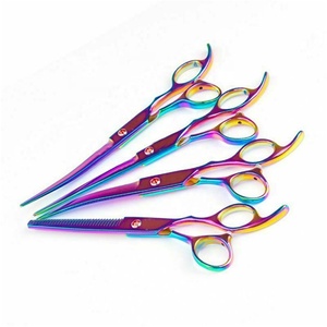 Kit profesional de corte de pelo y aseo de perros para mascotas, tijeras rectas curvas con mango de cerámica con peine, juego de tijeras de belleza - Product Image 5