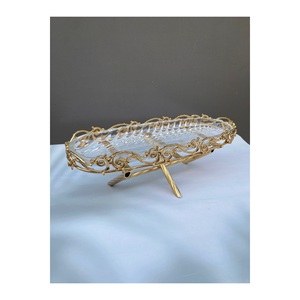 Plateau de service ovale en or classique à une seule couche avec dessus en verre transparent 40,5 cm - Product Image 2