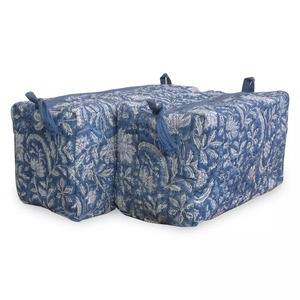 Haute Qualité Indien Coton Bloc Imprimé Matelassé Maquillage Cosmétique Sac Neel Booti Rayé Style Fermeture À Glissière Meilleur Prix Vente - Product Image 5