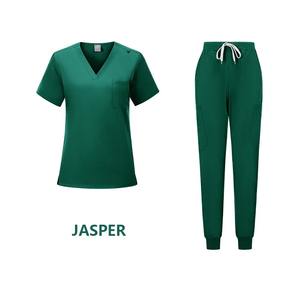 Uniformes naturels Haut et pantalon extensibles à col en V pour femmes Vêtements médicaux pour femmes Uniforme de médecin Esthéticienne - Product Image 2