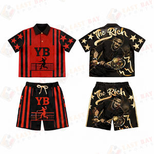 Ensemble chemise et short pour homme, noir et vert fluo, motif graphique, tenue de tennis streetwear personnalisée, ensemble assorti - Product Image 2