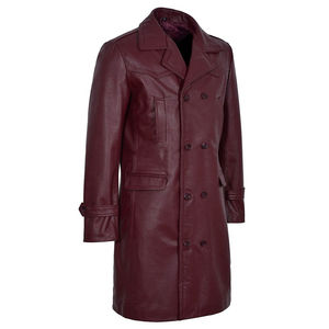 OEM Service High Quality <b>Men's</b> Leather Long Coat Heavyweight Best Selling Material Wholesale Latest Design Breathable Quick Dry - Product Image 6