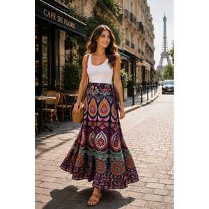 Jaipuri 100% Cotton Neptol Print <b>Wrap</b> <b>Around</b> <b>Skirt</b> Size up to XXL with Natural Waistline (CWS00020) - Product Image 3