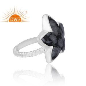 Meilleure vente 925 argent Sterling naturel flocon de neige obsidienne bague en pierres précieuses bijoux personnalisés pour les femmes cadeau pour elle - Product Image 4