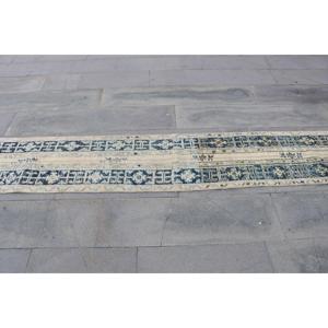 Alfombra Turca de 1.7x11.6 pies, Alfombra Vintage, Alfombra Azul Ombré de Lana - Product Image 4