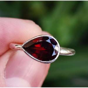 Handmade Women's Cute <b>Ring</b> Natural Red <b>Garnet</b> 925 Sterling <b>Silver</b> January Birthstone Gift Pear Shape - Product Image 6