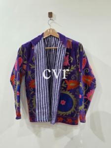 Abrigo Bohemio de Terciopelo Rosa Bordado con Cuello Mandarín, Manga Larga, Diseño Floral Hecho a Mano, Ropa Exterior para Mujer Adulta - Product Image 2