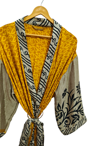 Kimono d'été de luxe, couverture de bikini, robe longue de nuit, kimono sari indien vintage en soie recyclée fait à la main, - Product Image 3