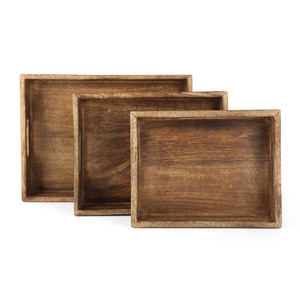 Juego de bandejas de madera de mango de 3 piezas hechas a mano, seguras para alimentos, personalizables para hoteles, restaurantes, bandejas de madera decorativas, superventas - Product Image 1