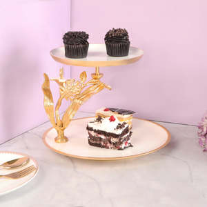 Soporte de pastel de 2 niveles de metal de alta calidad Mango floral en precio al por mayor de La India - Product Image 5