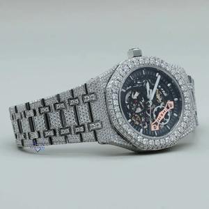 Montre de luxe en moissanite et diamant en acier inoxydable pour hommes, style hip-hop, cadran rond, bijoux fins d'épaisseur - Product Image 3