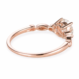 Anillo de compromiso y boda de oro rosa puro de 10K con banda milgrain, diamante de laboratorio redondo de 6.5 mm, color DEF, claridad VS-VVS, delicado, para mujer - Product Image 6