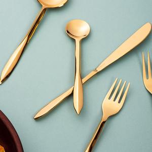 Ensemble de couverts simples dorés couverts en acier inoxydable à finition miroir élégante pour salle à manger quotidienne, cuisine, fête de mariage et utilisation de cadeaux - Product Image 4