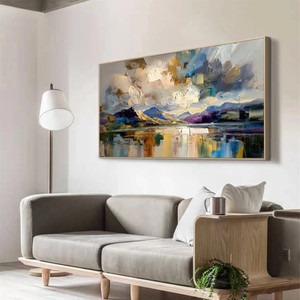 Cuadro de Paisaje Pintado a Mano sobre Lienzo, Arte Contemporáneo de Montaña, Decoración de Pared para Interiores, Marco de Madera, Estilo Moderno - Product Image 1