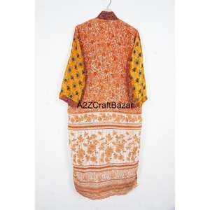 Bata Bohemia de Seda de Lujo Hecha a Mano para Mujer, con Parches, Cuello en V, Cordón Ajustable, Manga Larga, Suave, Transpirable y Elegante - Product Image 5