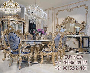 Juego de mesa de comedor pulido en oro negro de diseño turco, comedor tallado a mano de estilo europeo, juego de mesa de comedor de aspecto metálico de lujo - Product Image 3