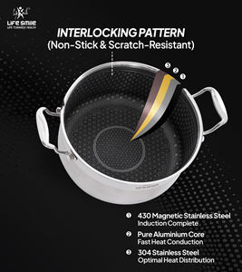 Ensemble de casseroles de haute qualité en acier inoxydable 18/10, 6 pièces, avec revêtement antiadhésif à motif emboîtable et compatibilité induction - Product Image 4