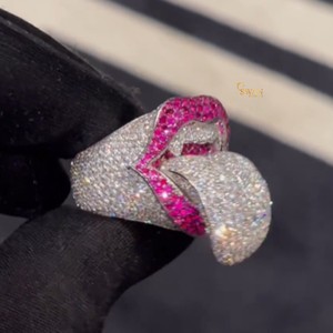 Exclusivo 10K oro sólido laboratorio crecido diamante labio lengua anillo Iced Out Ruby Look Hip Hop joyería lujo moda estilo Unisex - Product Image 4